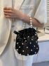 Mini Faux Pearl Decor Drawstring Design Bucket Bag