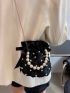 Mini Faux Pearl Decor Drawstring Design Bucket Bag