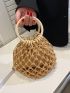 Hollow Out Crochet Bag Ring Strap With Drawstring Inner Pouch For Vacation
