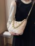 Quilted Pattern Chain Hobo Bag