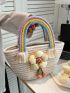 Flower Decor Fringe Trim Crochet Bag