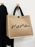 Letter Graphic Linen Shopper Bag
