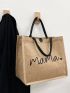 Letter Graphic Linen Shopper Bag