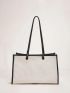 Letter Graphic Contrast Binding Shoulder Tote Bag