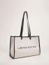 Letter Graphic Contrast Binding Shoulder Tote Bag