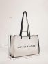 Letter Graphic Contrast Binding Shoulder Tote Bag