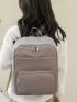 Khaki Functional Backpack Minimalist Solid Color For School
