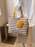 Striped Pattern Shopper Bag With Coin Purse