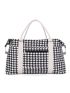 Houndstooth Pattern Letter Label Detail Travel Bag