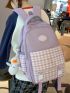 Gingham Pattern Functional Backpack With Bag Charm