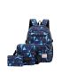 3pcs Geometric Pattern Functional Backpack Set