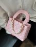Quilted Faux Pearl Decor Square Bag