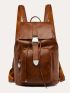 Buckle Decor Flap Backpack