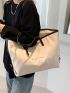 Letter Graphic Contrast Binding Shoulder Tote Bag