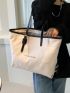 Letter Graphic Contrast Binding Shoulder Tote Bag