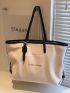 Letter Graphic Contrast Binding Shoulder Tote Bag