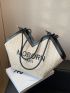 Letter Graphic Contrast Binding Straw Bag
