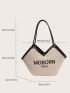 Letter Graphic Contrast Binding Straw Bag