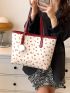 Cherry Pattern Shoulder Tote Bag With Bag Charm