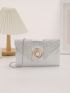 Metallic Faux Pearl Decor Flap Chain Glitter Square Bag