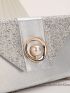 Metallic Faux Pearl Decor Flap Chain Glitter Square Bag
