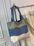 Colorblock Letter Patch Shopper Bag