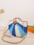 Colorblock Drawstring Design Straw Bag