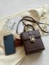 Mini Crocodile Embossed Flap Square Bag With Bag Charm