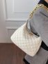 Quilted Embossed Chain Baguette Bag