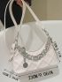 Geometric Embossed Chain Decor Hobo Bag