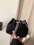 Mini Rhinestone Decor Drawstring Design Chain Glitter Bucket Bag