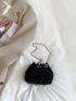 Faux Pearl & Rhinestone Decor Bucket Bag