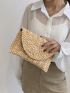 Snap Button Flap Straw Bag