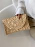 Snap Button Flap Straw Bag