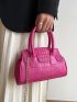 Neon Pink Crocodile Embossed Chain Square Bag