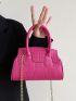 Neon Pink Crocodile Embossed Chain Square Bag