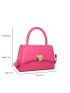 Neon Pink Crocodile Embossed Heart Decor Flap Square Bag