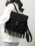 Buckle Decor Fringe Decor Flap Backpack