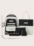 5pcs Letter Embroidered Classic Backpack Set With Random Color Bag Charm