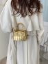 Mini Metallic Crocodile Embossed Flap Square Bag