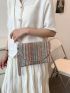 Block Striped Pattern Chain Flap Straw Bag