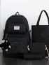 4pcs Letter Patch Decor Functional Backpack Set With Cartoon Charm