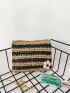Mini Two Tone Flower Decor Straw Bag
