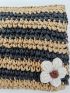 Mini Two Tone Flower Decor Straw Bag