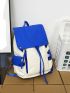 Men Colorblock Drawstring Flap Backpack