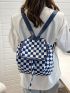 Checkered Pattern Drawstring Design Flap Backpack