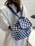 Checkered Pattern Drawstring Design Flap Backpack