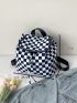 Checkered Pattern Drawstring Design Flap Backpack