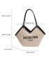 Letter Graphic Contrast Binding Straw Bag