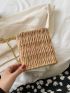 Mini Drawstring Design Pearl Strap Straw Bag
